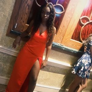 Red High slit dress